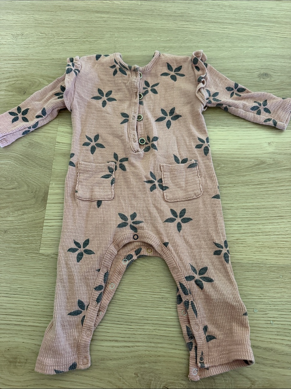Jessica Simpson Pink Floral Ribbed Long-Sleeve Baby One-Piece